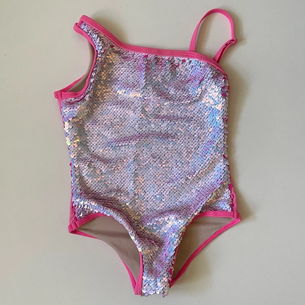 Girls' Pink Sequin One-Piece Swimsuit